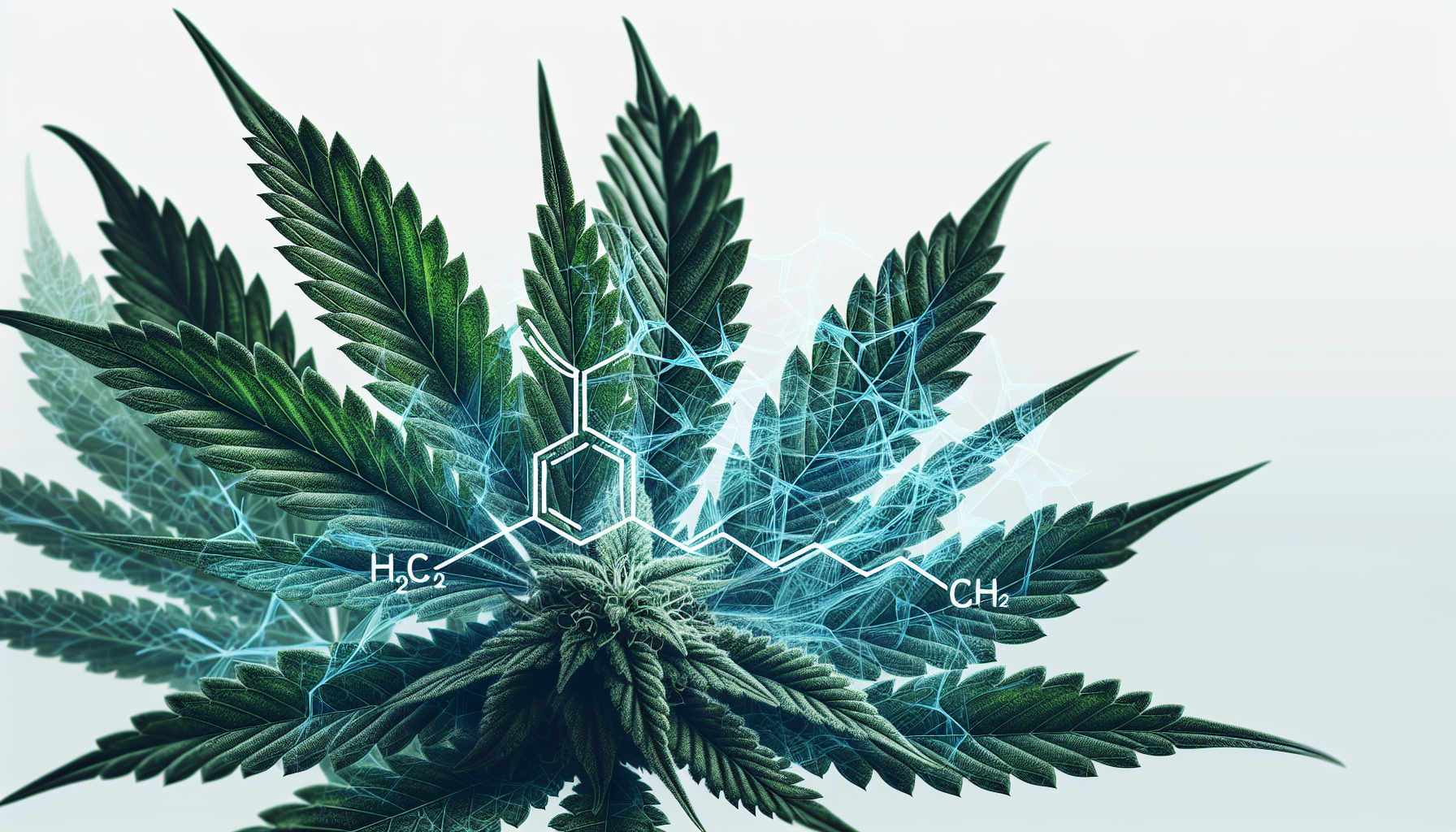 Illustration of raw cannabis plant with THCA molecules
