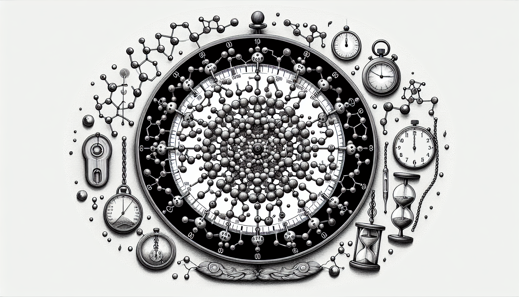 Illustration of a clock with THCA molecule inside