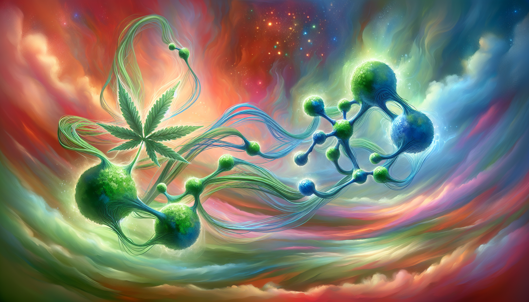 Artistic representation of the synergistic effects of THC and CBDA
